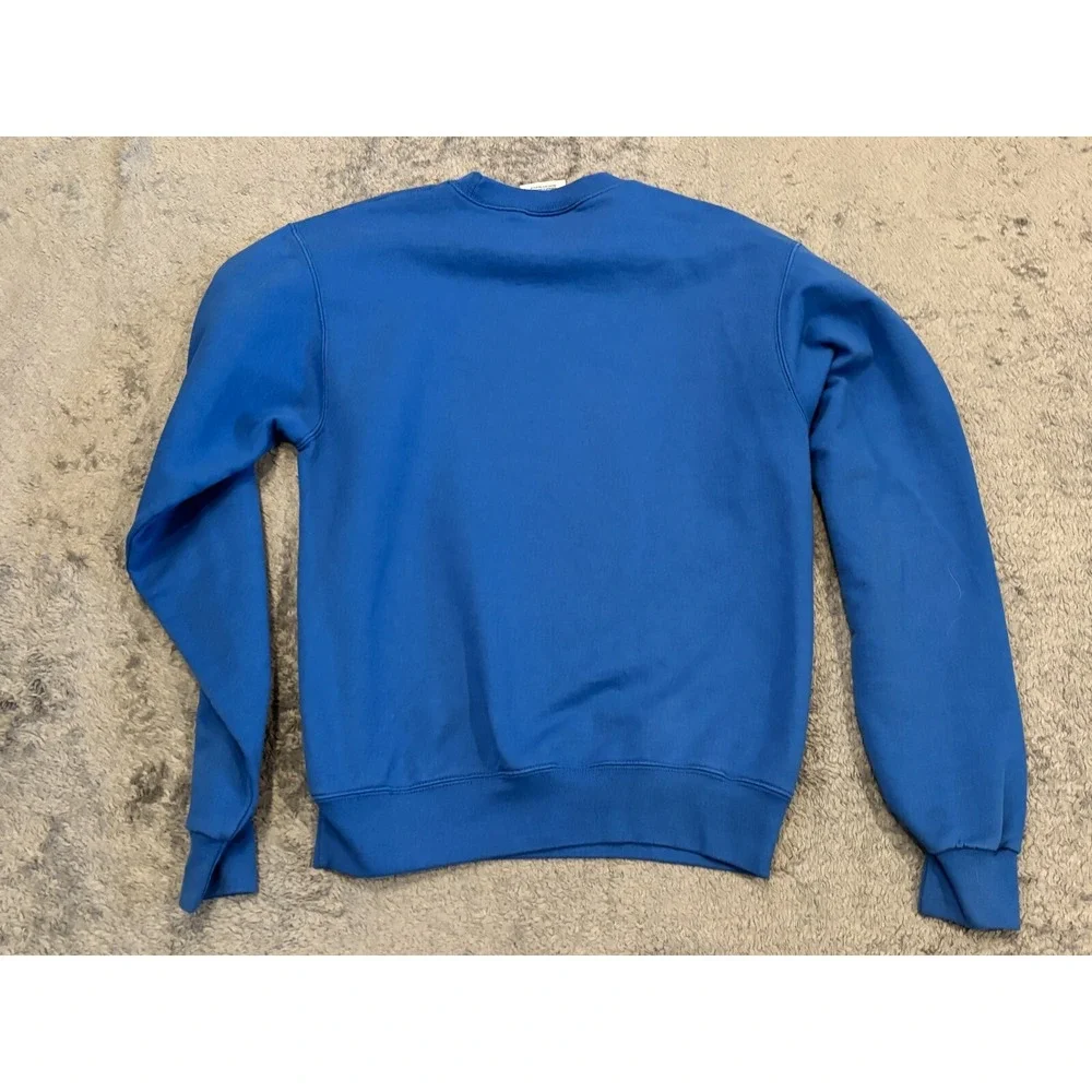 Champion Pullover Sweatshirt Script Logo Navy Blue Crewneck Mens Small Eco